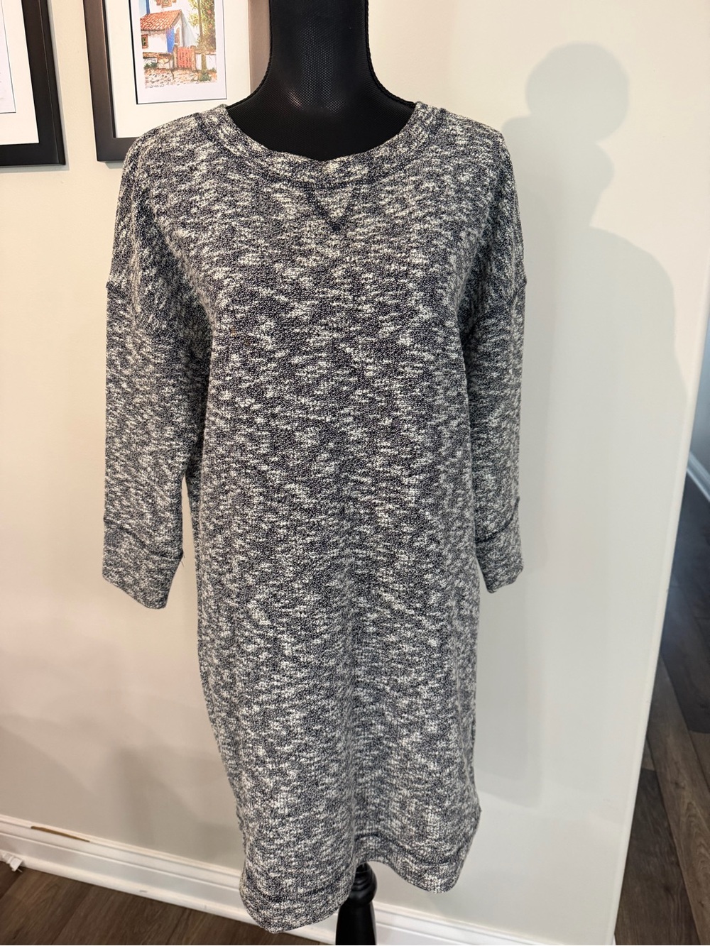 Banana Republic Women’s Gray Marled Crewneck 3/4 Sleeve Mini Dress L